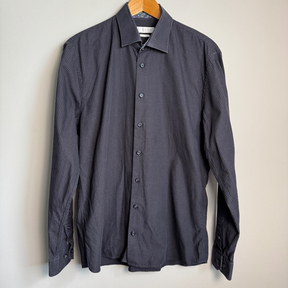 Lipson Contemporary Long Sleeve Casual Dress Shirt Gray/Black Size L Flip‎ Cuffs